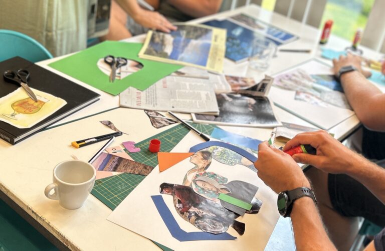 Collage workshop tijdens een teamtraining.